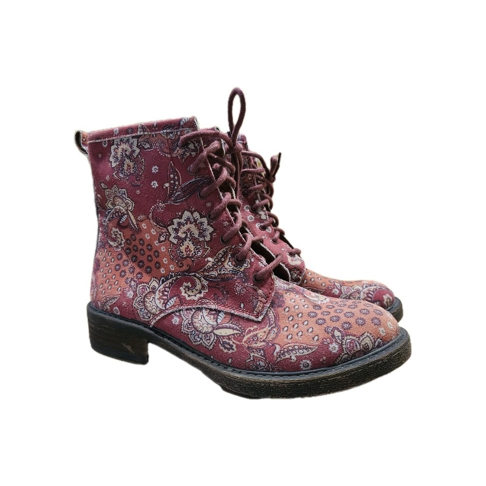 Lucky Brand LK-Novembere Paisley Combat Boots Women's 6.5 Burgundy Floral...
